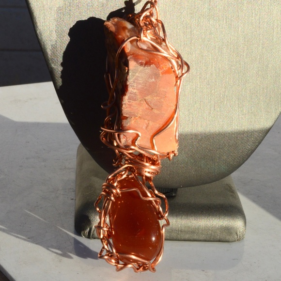 Conceptual Subculture Jewelry - Raw Carnelian Pendant Pendulum Energy Healing OOAK